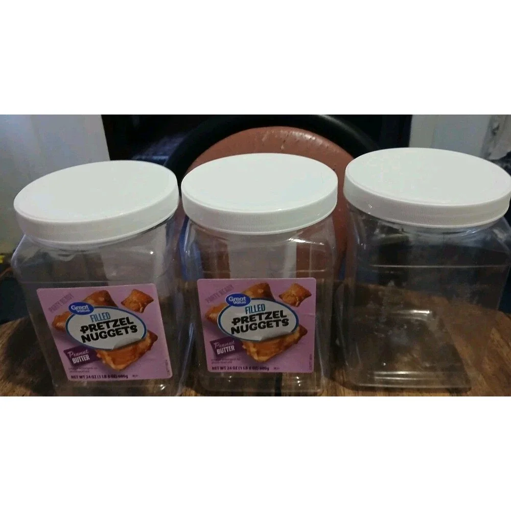 Pretzel Nugget Empty Plastic Containers White Lids Tops Craft Storage - Lot Of 3